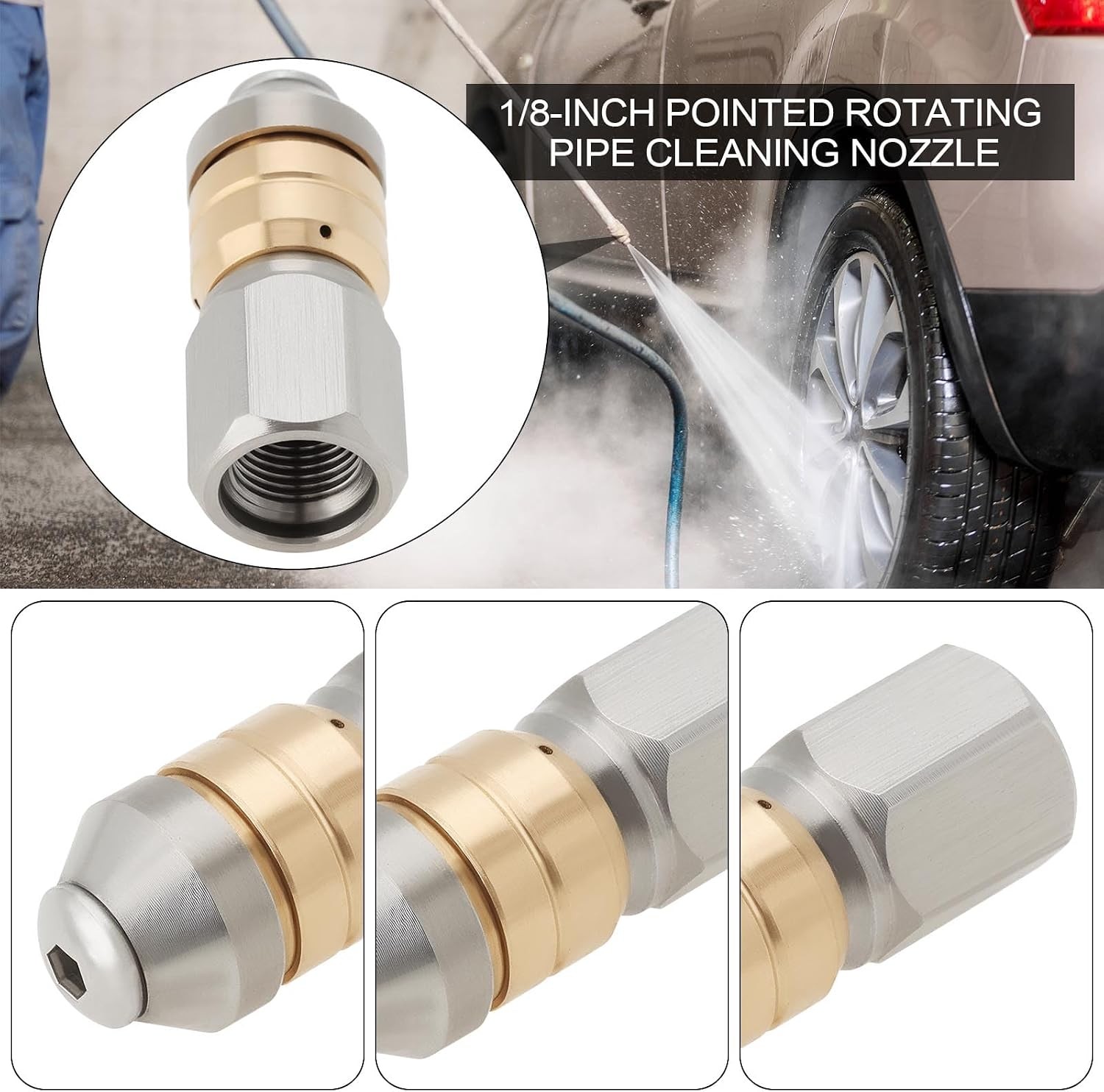 1Pc 1/8 Inch Rotering Pipe Cleaning Nozzle Stainless Steel Sewer Pipe Water