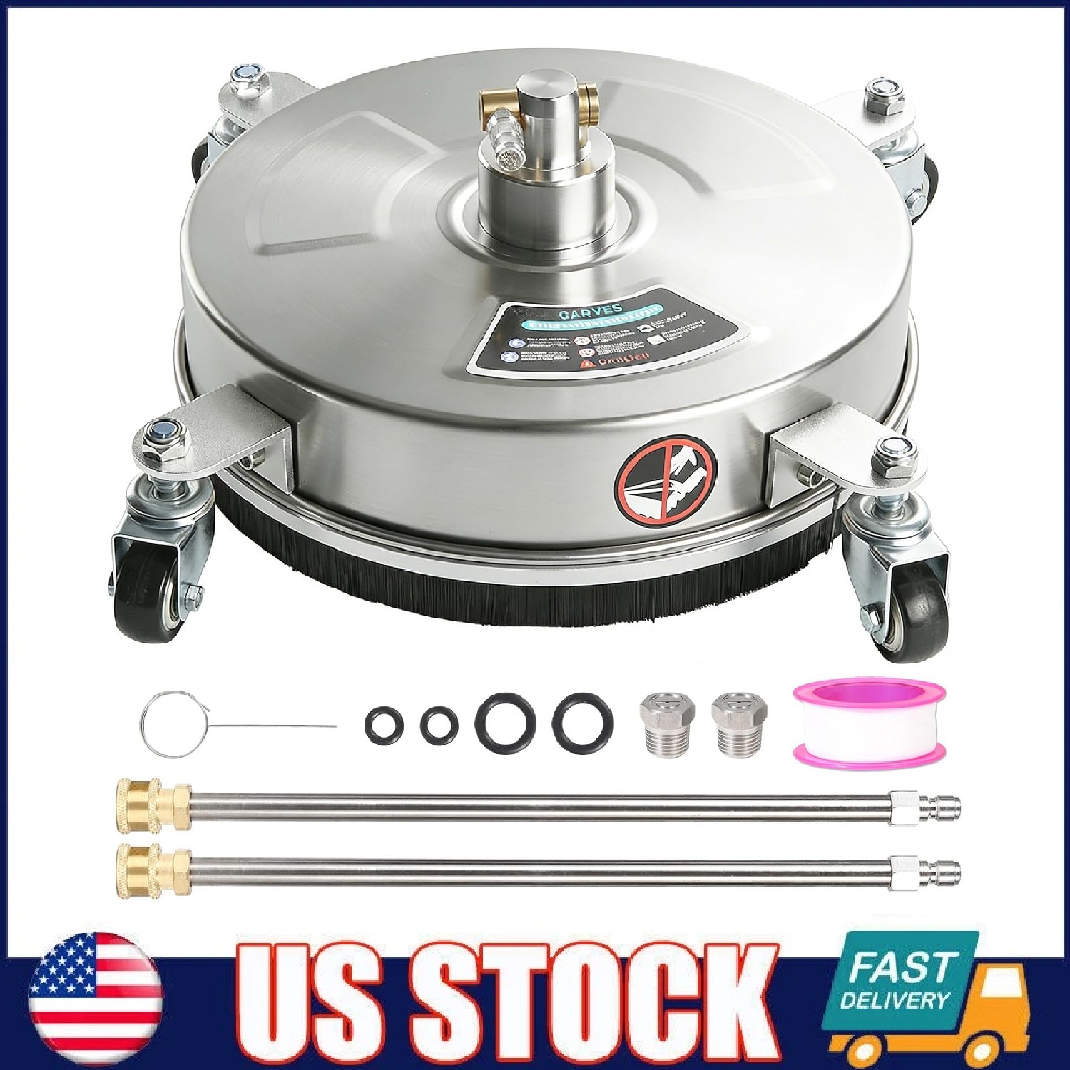 18″ Pressure Washer Surface Cleaner with Wheels 4000 PSI Stainless Steel Patio
