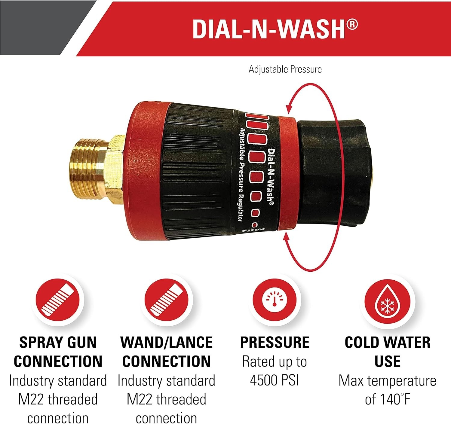 Aluminum Pressure Regulator with M22 Quick Connect for Gas or Electric Washers