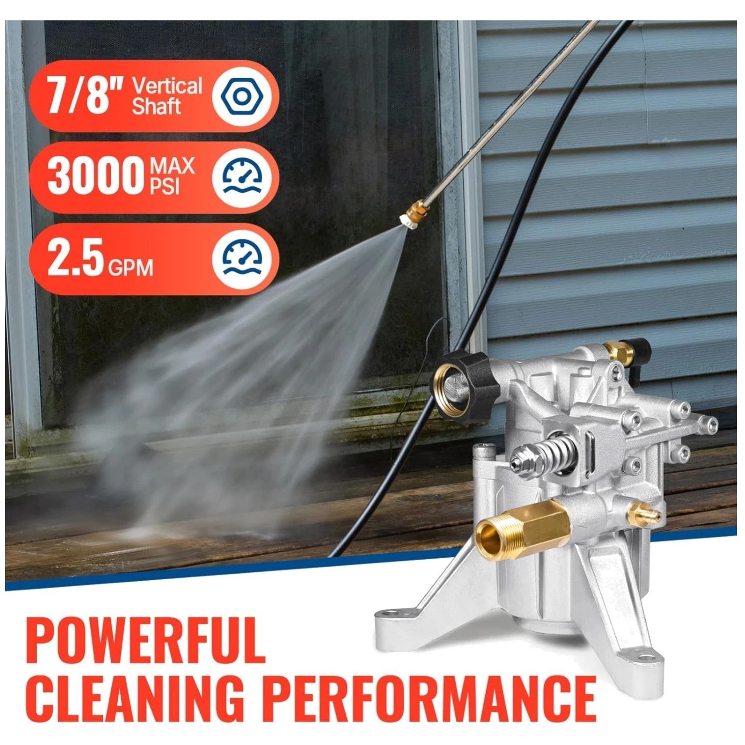 7/8″ Shaft Power Washer Pump 3000 PSI @ 2.5 GPM Rear Inlet
