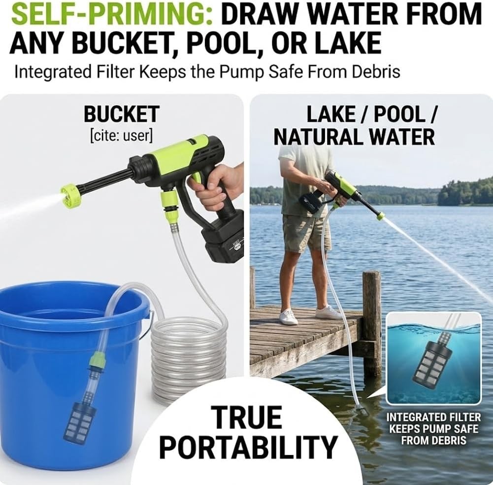 Cordless Pressure Washer Gun: 1200 PSI Portable Electric Washer for Vehicle, Dri