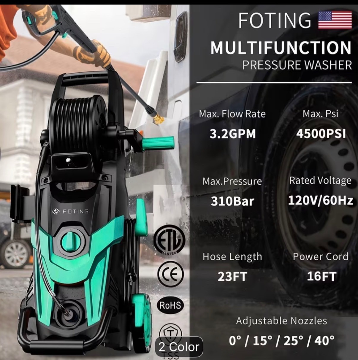 2026 Upgraded High-Pressure Washer, 4500 PSI 3.2 GPM with 4 Quick-Connect Nozzle