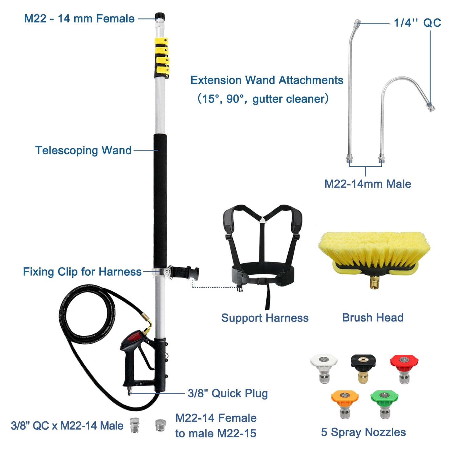 Aluminum 24 FT Telescoping Pressure Washer Wand with Pressure Washer Extensio…
