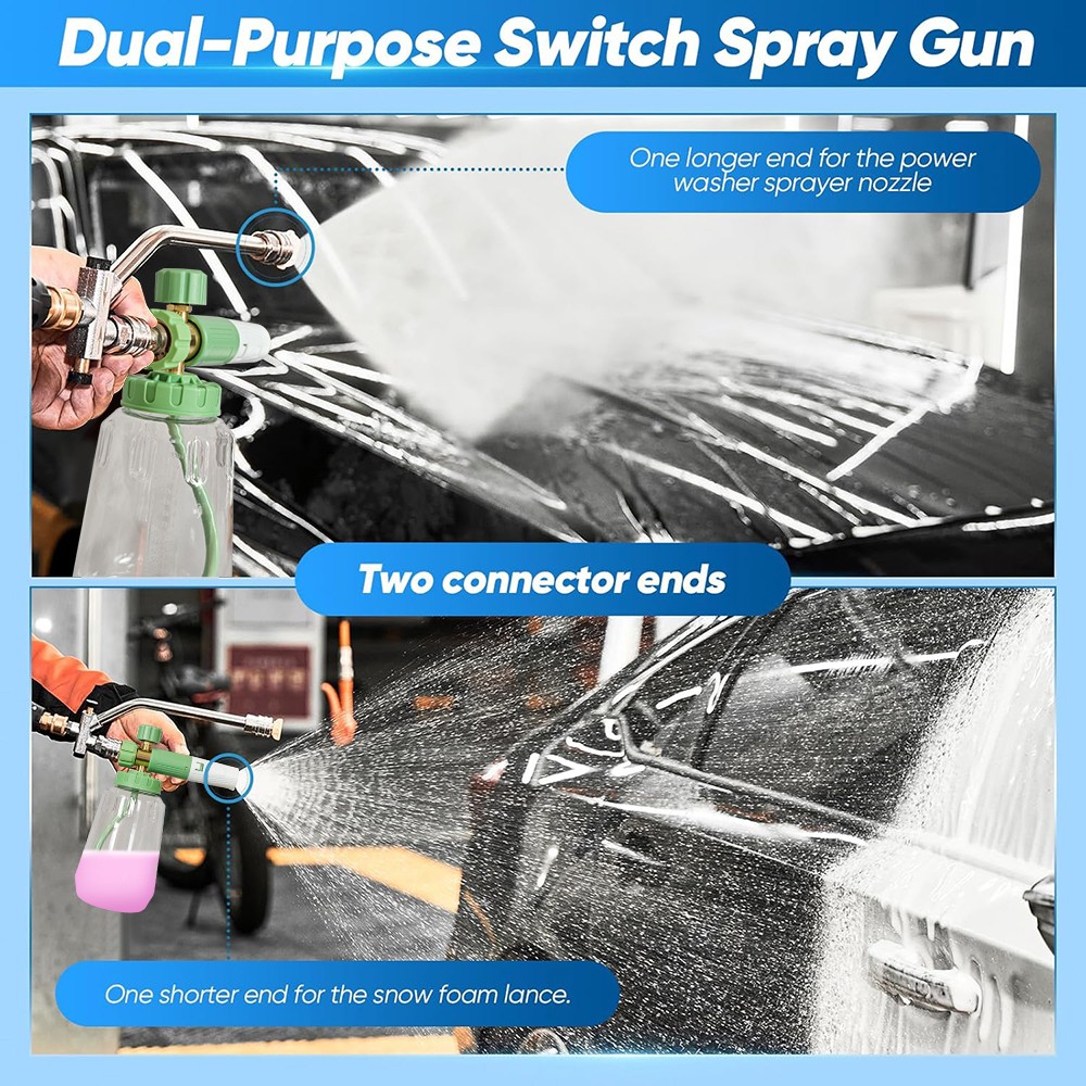4350PSI Pressure Washer Foam Cannon with Dual-Connector Double Tip Attachment US