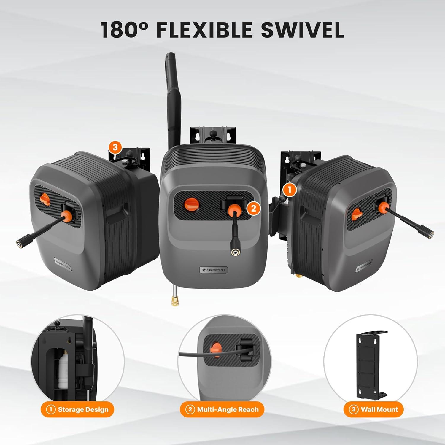 Grandfalls Retractable Pressure Washer G20B, 2500 PSI 2.2 GPM, Wall Mounted Powe