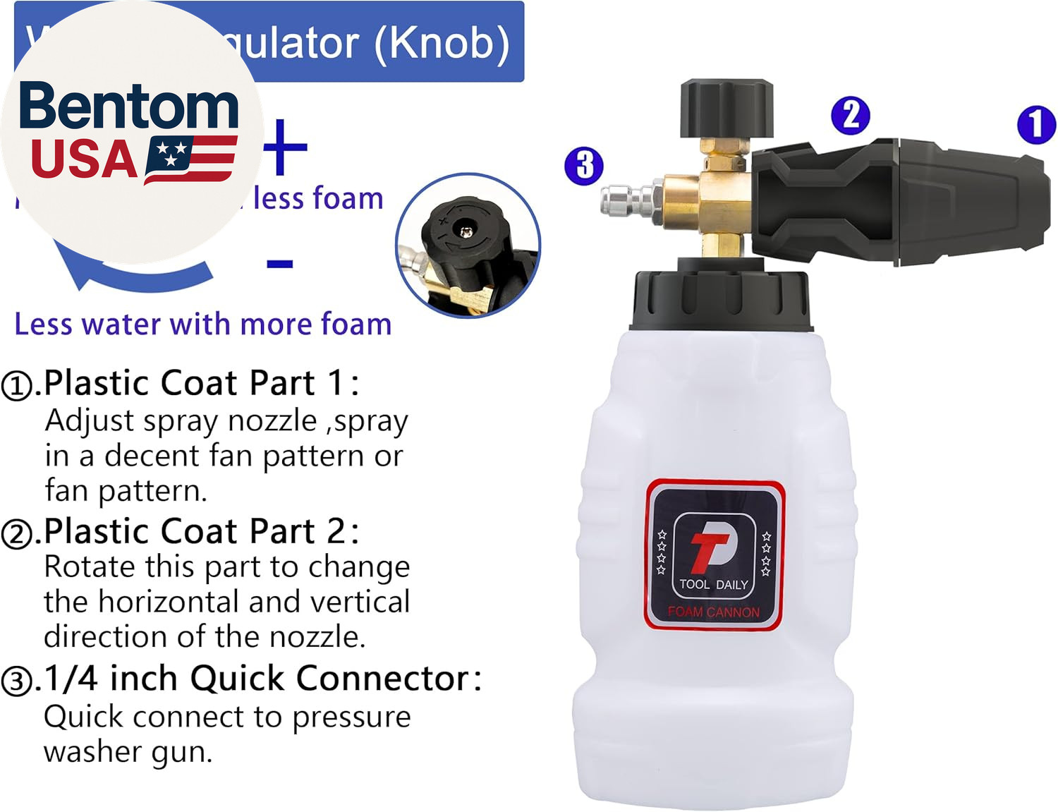 Foam Cannon, 1/4 Inch Quick Connect, Power Washer Foam Cannon with 5 Pressure Wa
