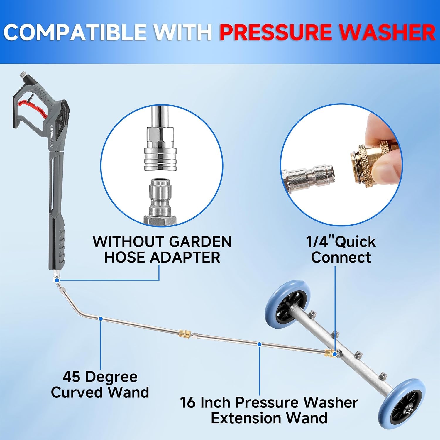 16 Inch Undercarriage Car Washer Pressure Washer Under Car Cleaner W/ 3 Pcs