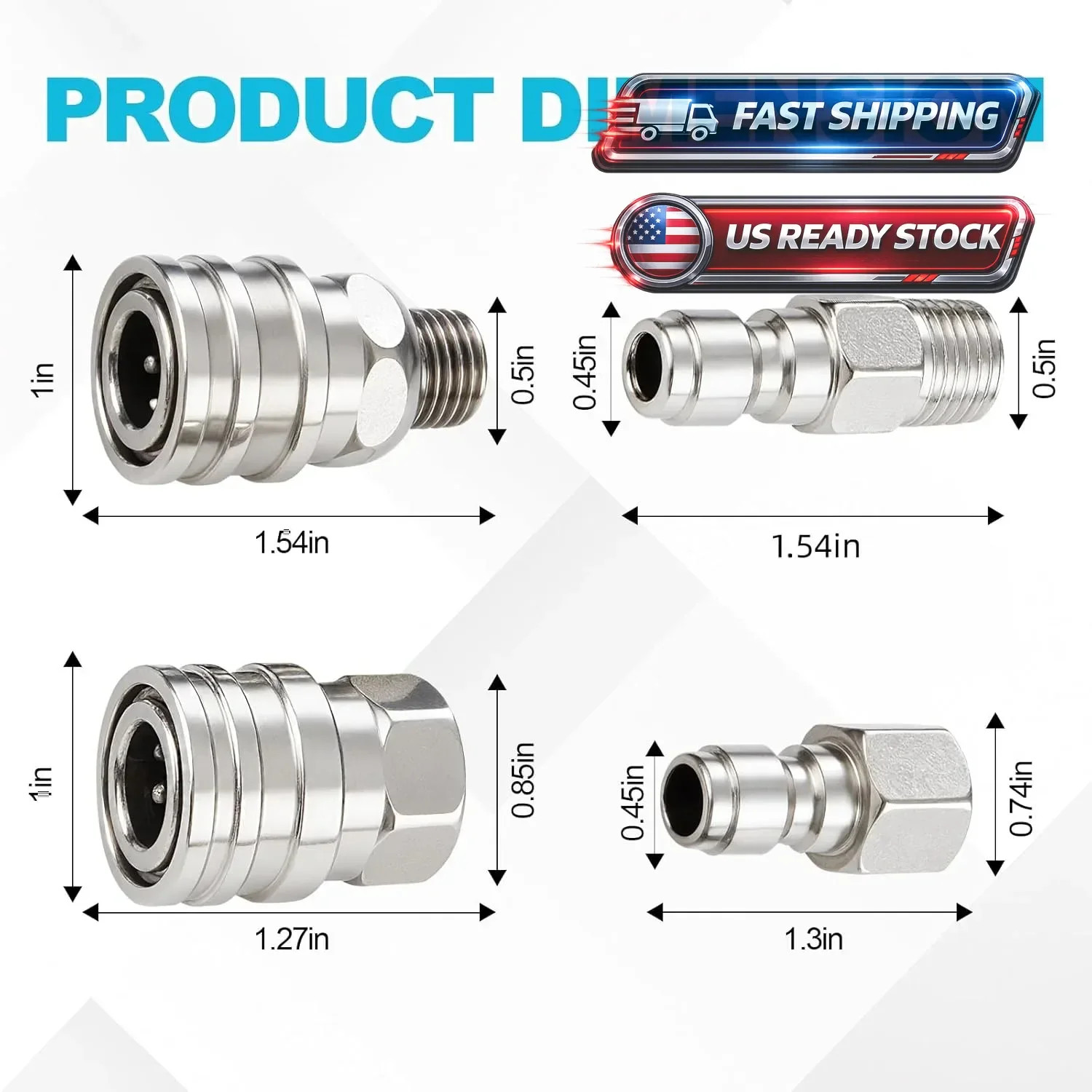 4Pcs NPT 1/4 Inch Pressure Washer Adapter Stainless Steel Quick Connect Fitting