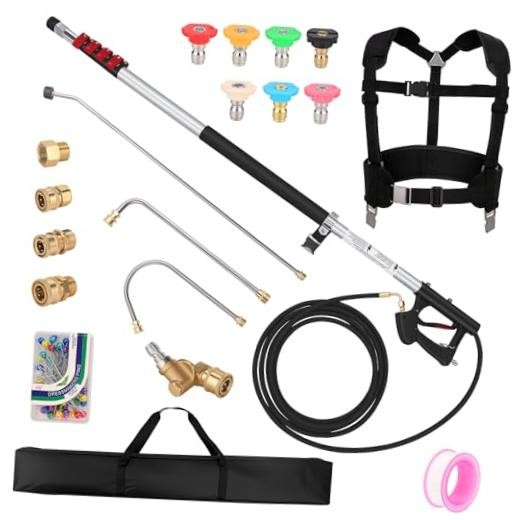 24 FT Telescoping Pressure Washer Wand, Gutter Cleaning Tool | Pivoting