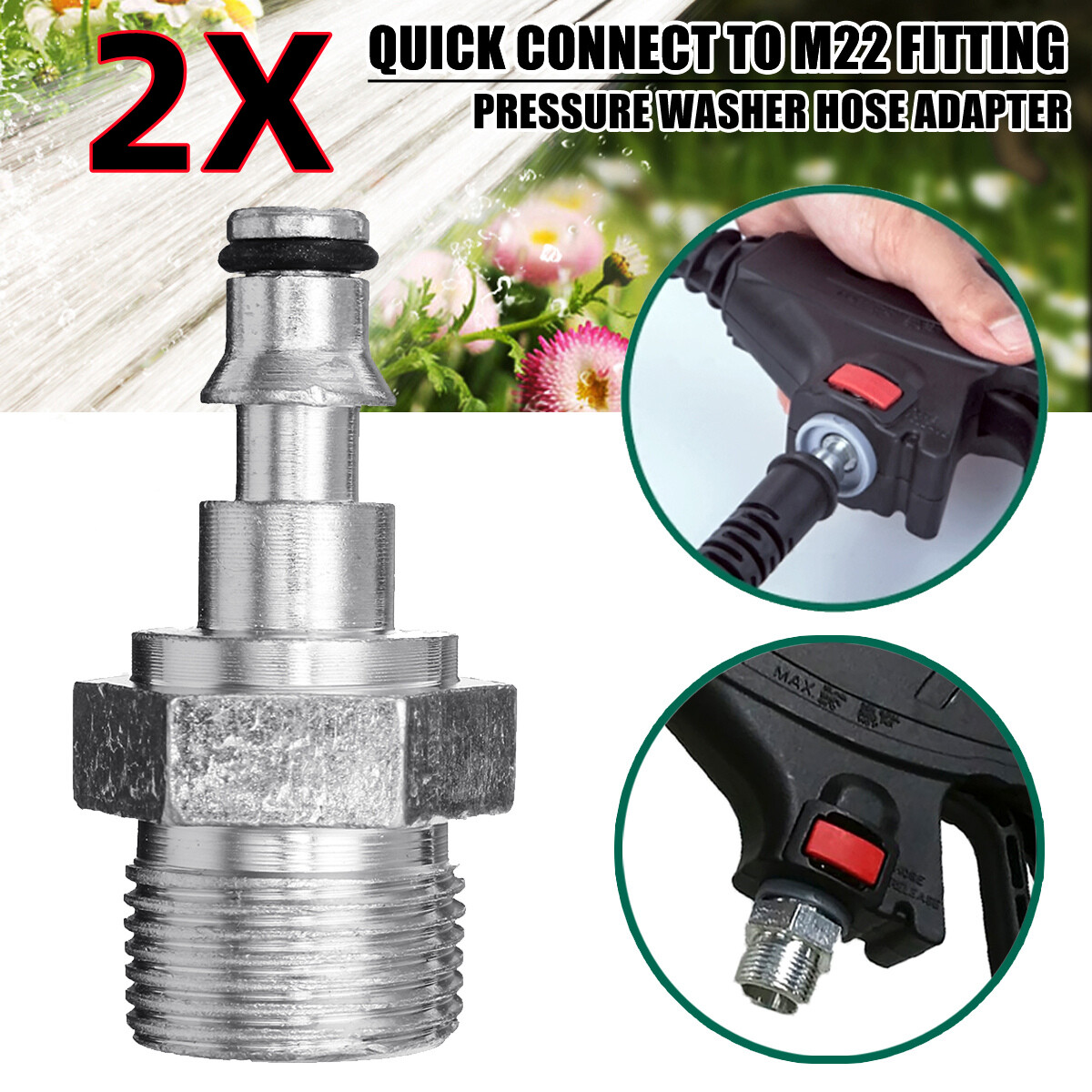 2Pcs Quick Connection Pressure Washer Gun Hose Fitting M22 Adapter For Lavor VAX