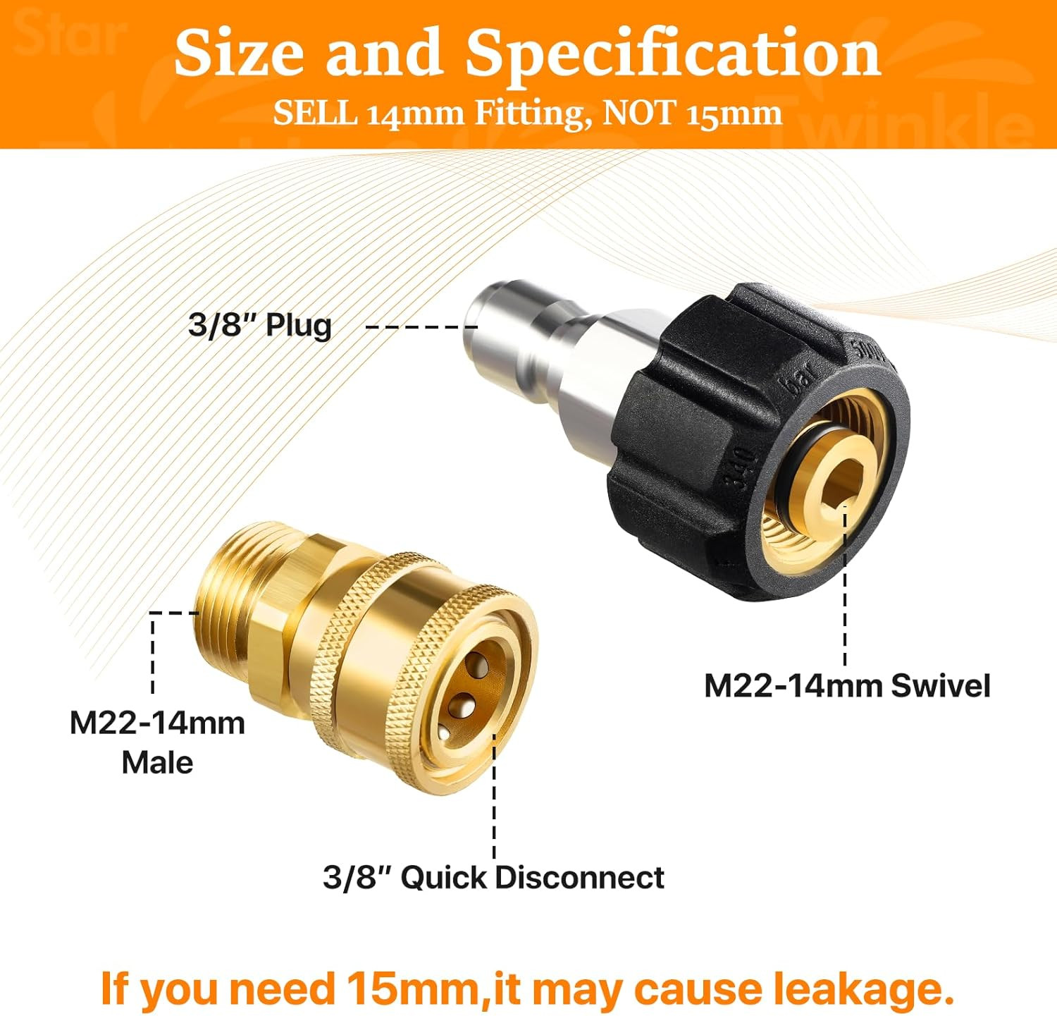 4PCS Pressure Washer Adapter Set Quick Disconnect M22 Swivel to 3/8” Connect