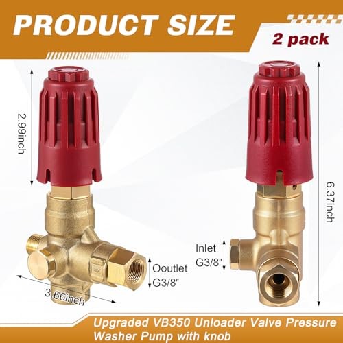 2 Pcs Upgraded 350 Unloader Valve Pressure Washer Pump with Knob, Compatible