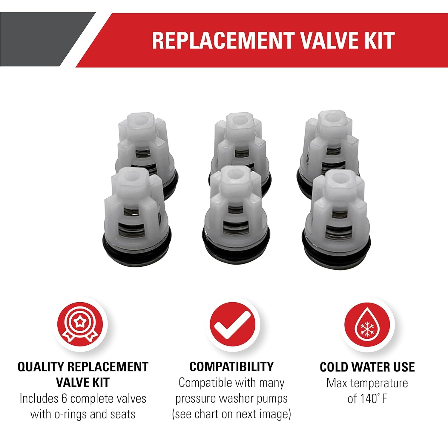 Simpson Replacement Valve Kit for Pressure Washer Pumps | 6-piece Valve Kit With