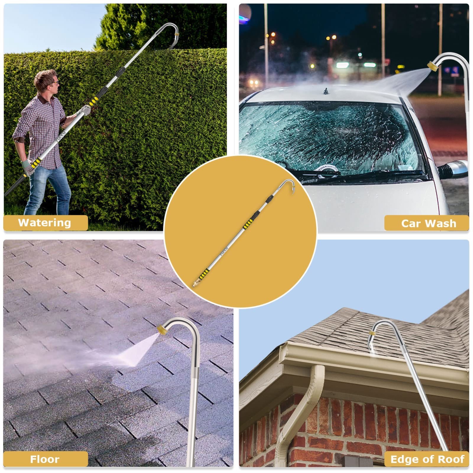20FT Telescoping Gutter Cleaning Tool, 360° Metal Head, Hose Attachment, Easy Re