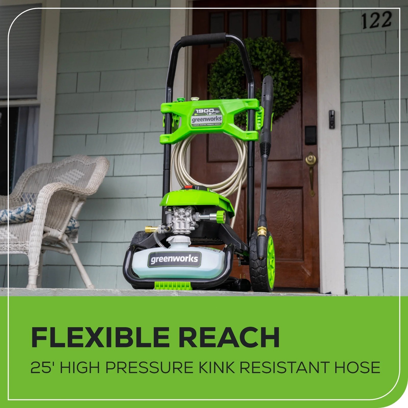 Greenworks 1900 PSI 1.2 GPM Electric Pressure Washer 25ft Hose w/4 Nozzles