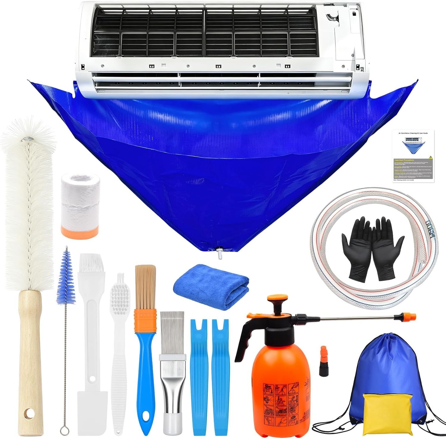 16PCS Mini Split Cleaning Kit – with 2L Pressure Sprayer, Water-Resistant PVC…