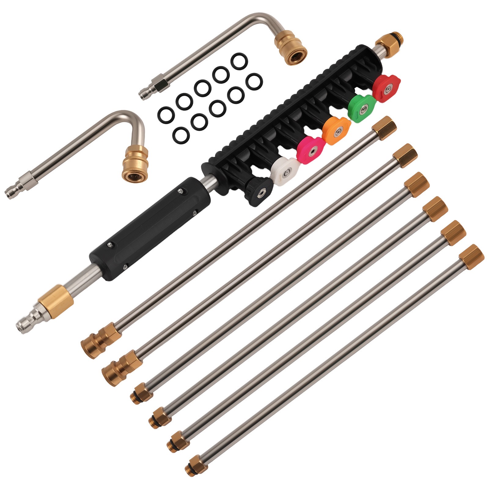 8FT Pressure Washer Extension Set 4000PSI 6 Nozzle Tips Curved Rod Cleaning Kit
