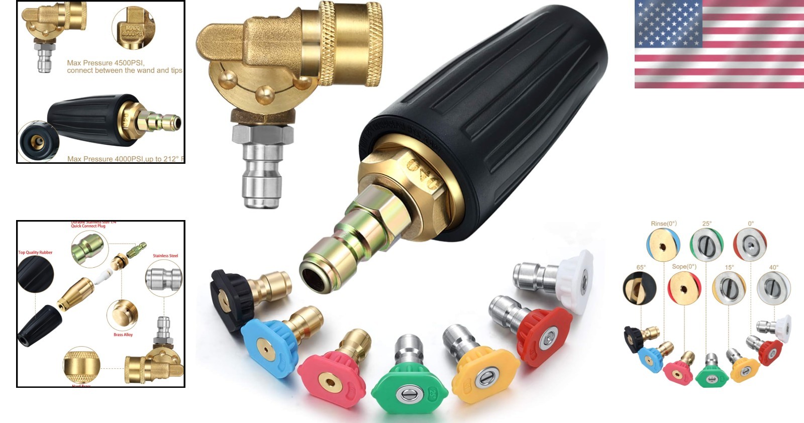 Efficient 4000 PSI Rotating Turbo Nozzle & 4500 PSI Coupler for Pressure Washers