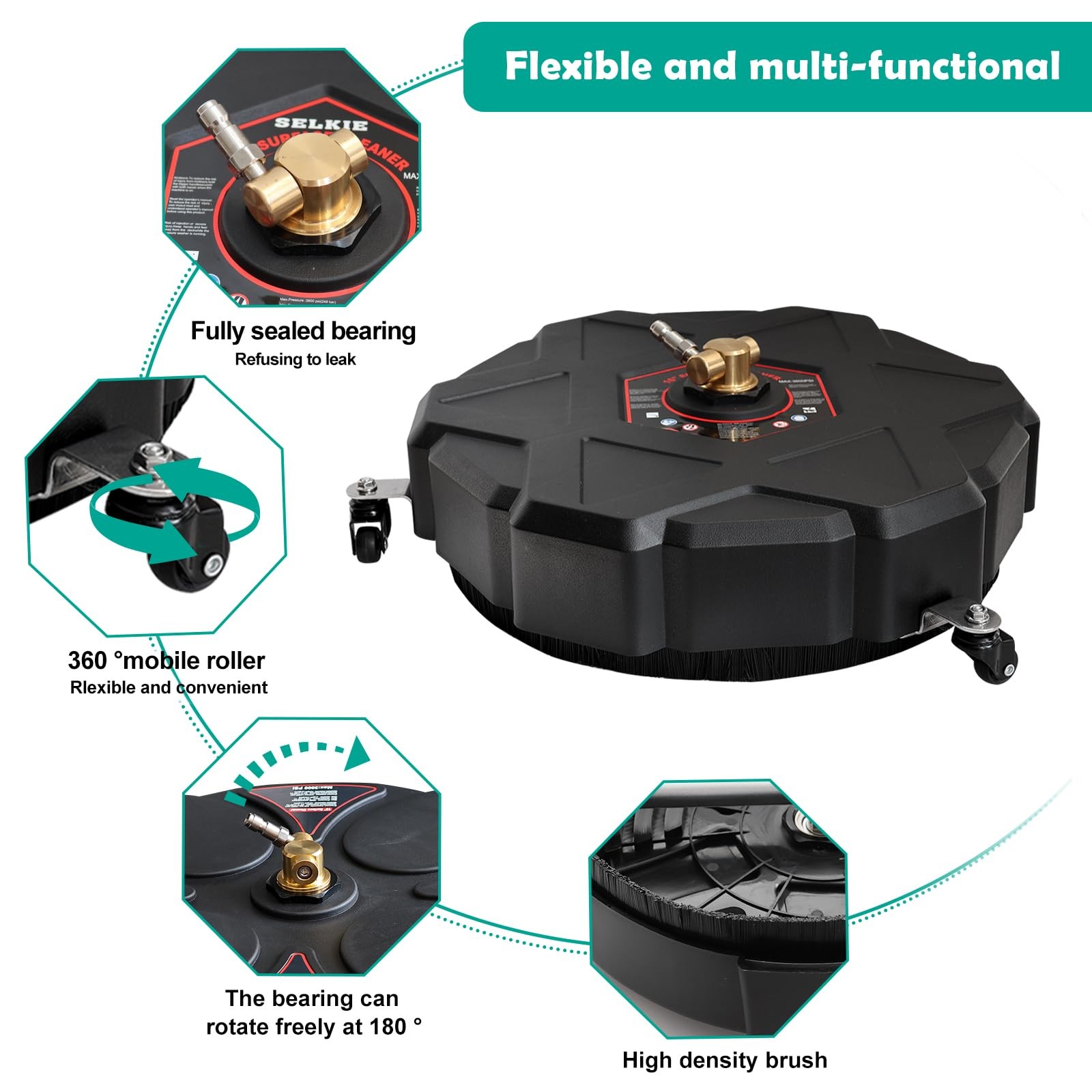 13″ Pressure Washer Surface Cleaner,Power Washer Driveway Attachment with 2 P…
