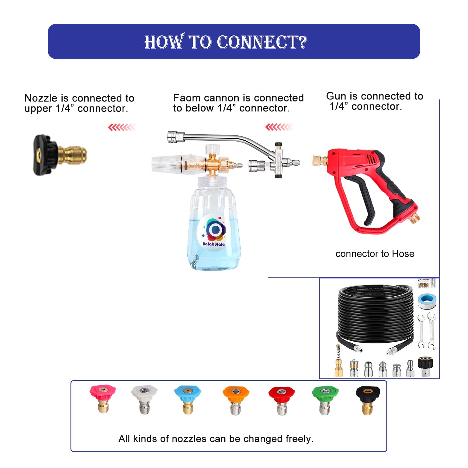 Foam Cannon for Pressure Washer with Dual Connector, Car Foam Cannon with Dua…
