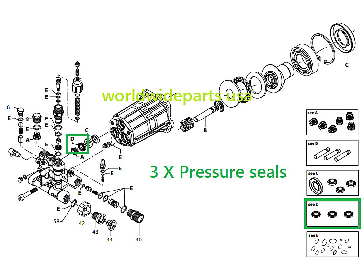 GENERAC 0H95650113 Power Washer Pump Seal Kit Generac 0059870 005987R0 005987