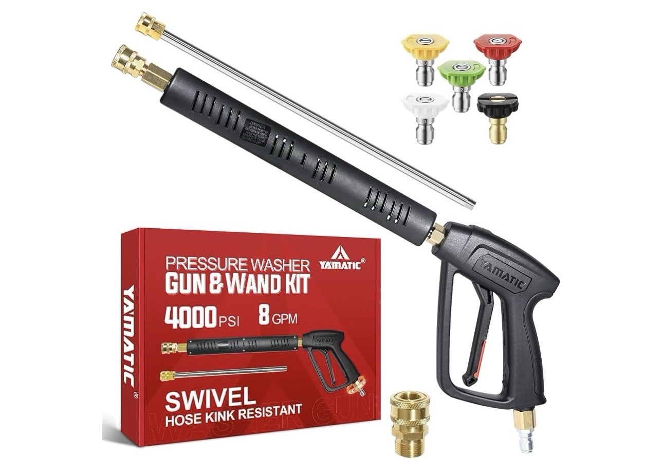 YAMATIC Pressure Washer Gun Wand with Swivel 3/8″ Plug & M22 Coupler, Stainless