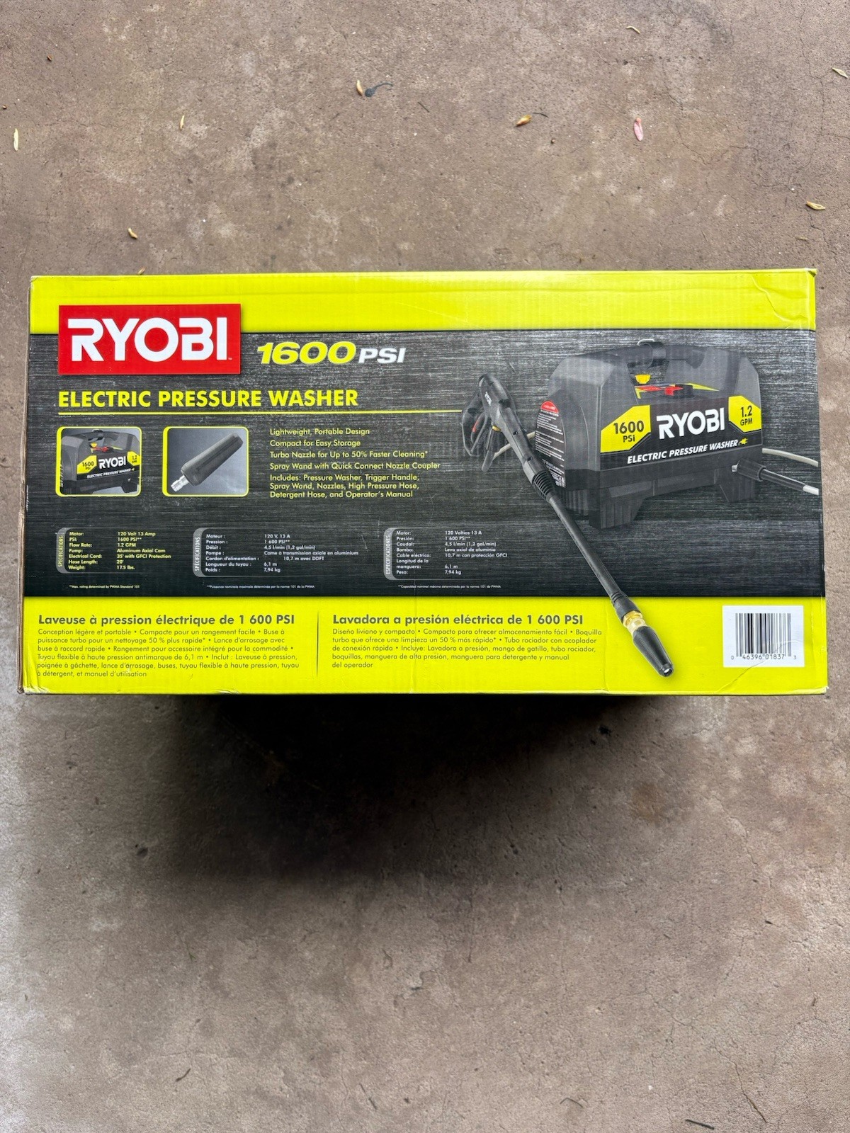 Ryobi Cold Water Pressure Washer 1600 PSI 1.2 GPM