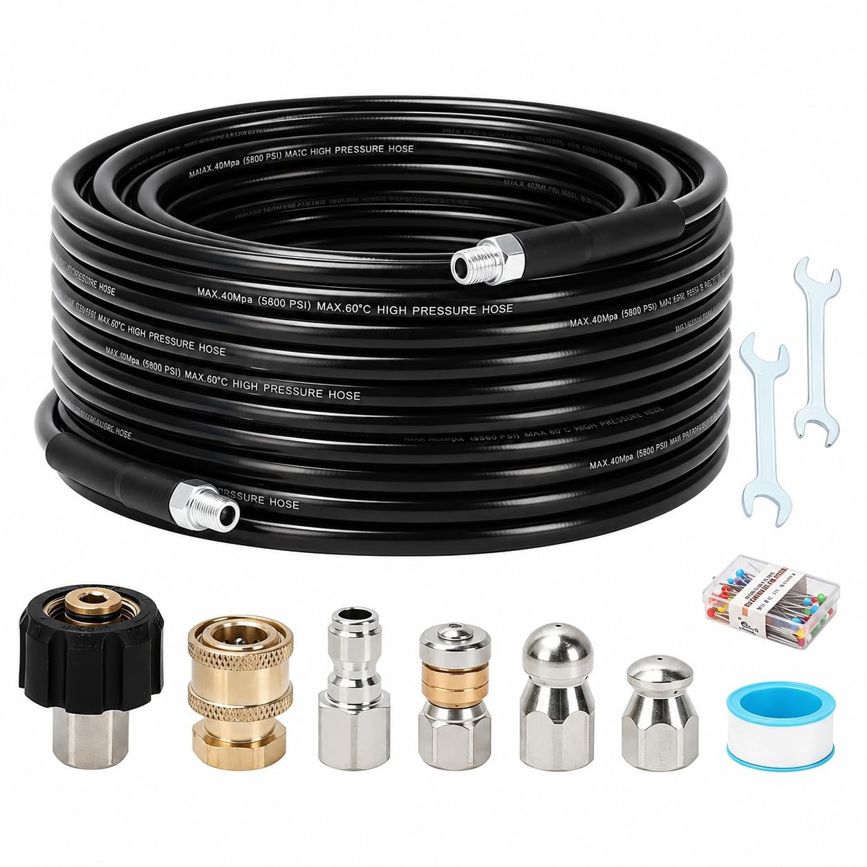 50FT Pressure Washer Jetter Kit with Corner Rotator Drain Cleaning Hose