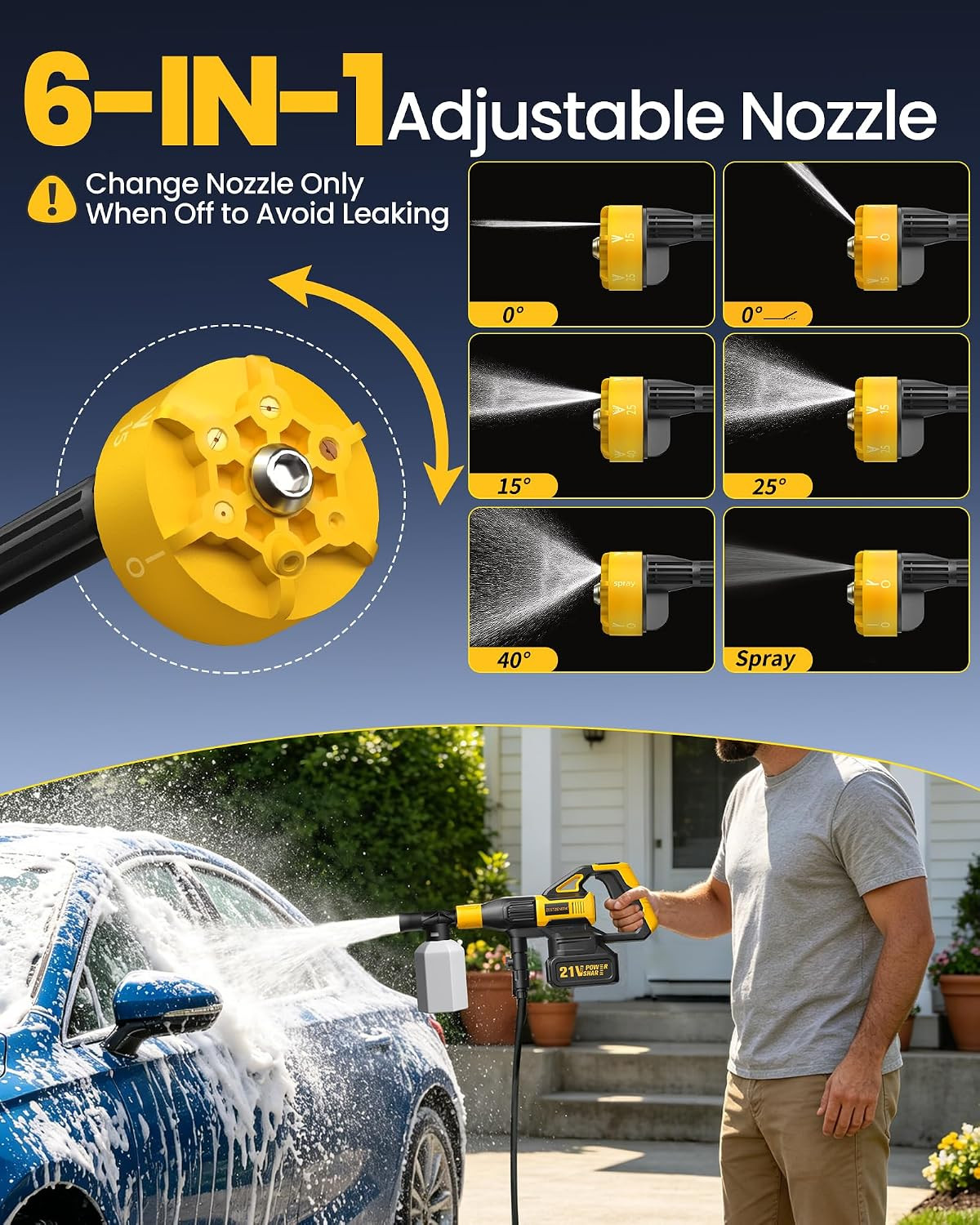 Cordless Portable Washer, Battery Operated Car Washer with 21V Battery & Charger