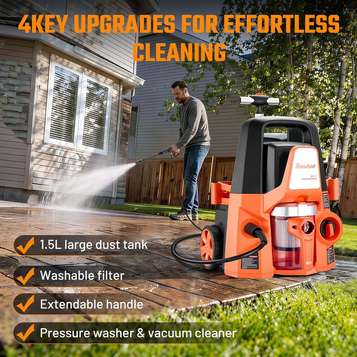 4-In-1 Pressure Washer and Wet/Dry Vacuum, 2800 PSI Max 1.7 GPM Electric Power W