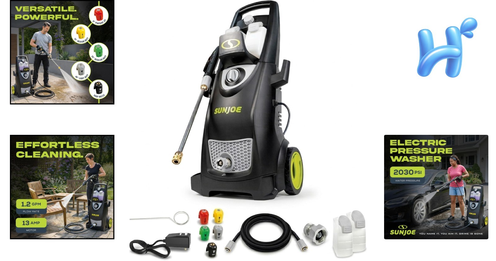 2030 PSI Heavy-Duty Portable Electric Pressure Washer with Dual Detergent Tanks