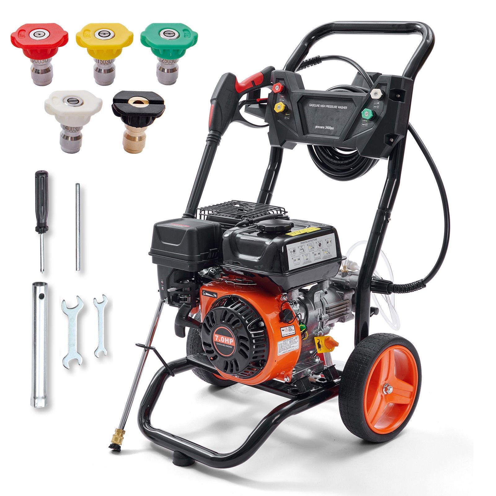 3400 PSI Gas-Powered Pressure Washer w/ 5 Nozzles and Cart