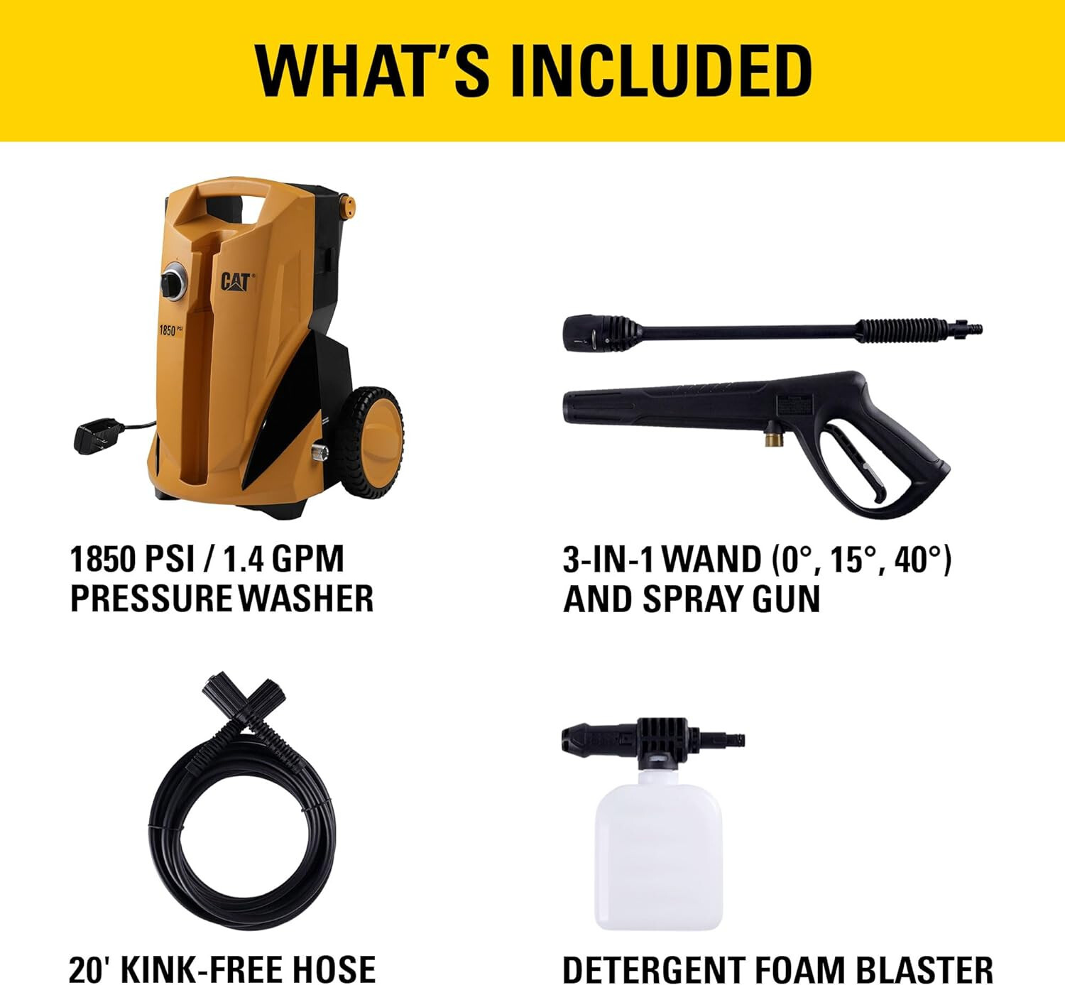 CAT Electric Pressure Washer 1850 PSI 1.4 GPM with 20′ high-Pressure Hose, Etc.