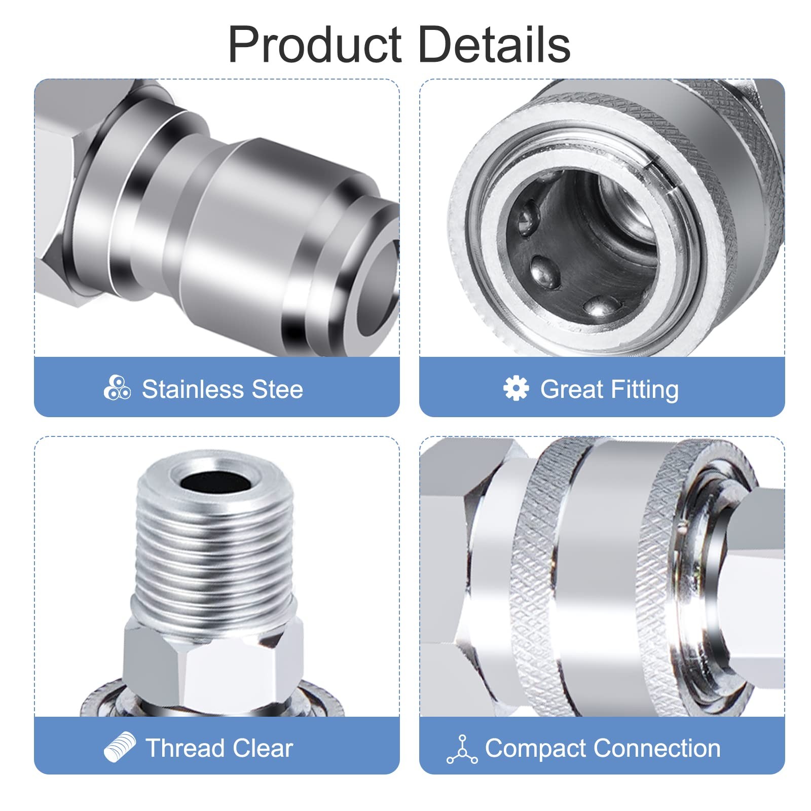 2 Sets NPT 3/8 Inch Stainless Steel Male Quick Connector Kit Male 3/8 In
