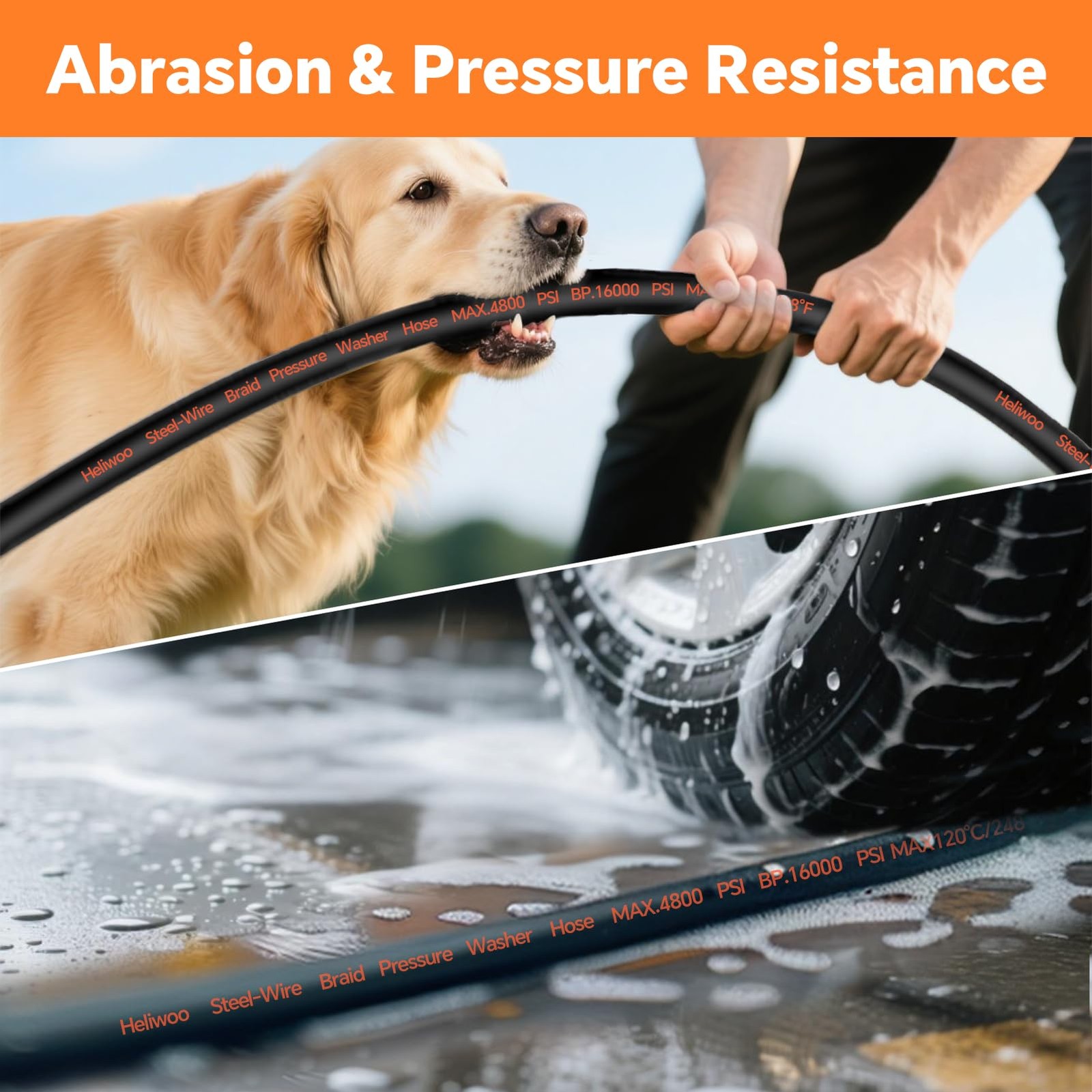 5000PSI Pressure Washer and Hose Kit, 25FT Kink Resistant Steel Braided Power…