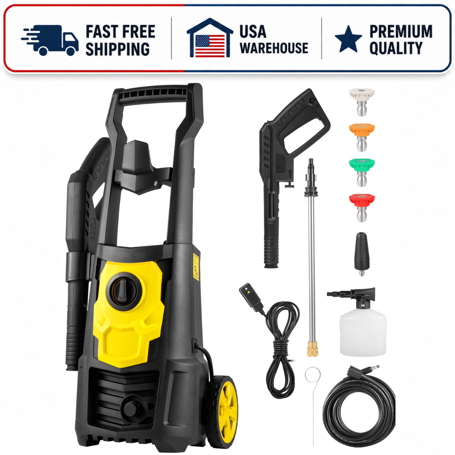 KFFKFF 2000 PSI Electric Power Washer 1.65 GPM 120 V, 5 Quick-Connect Nozzles