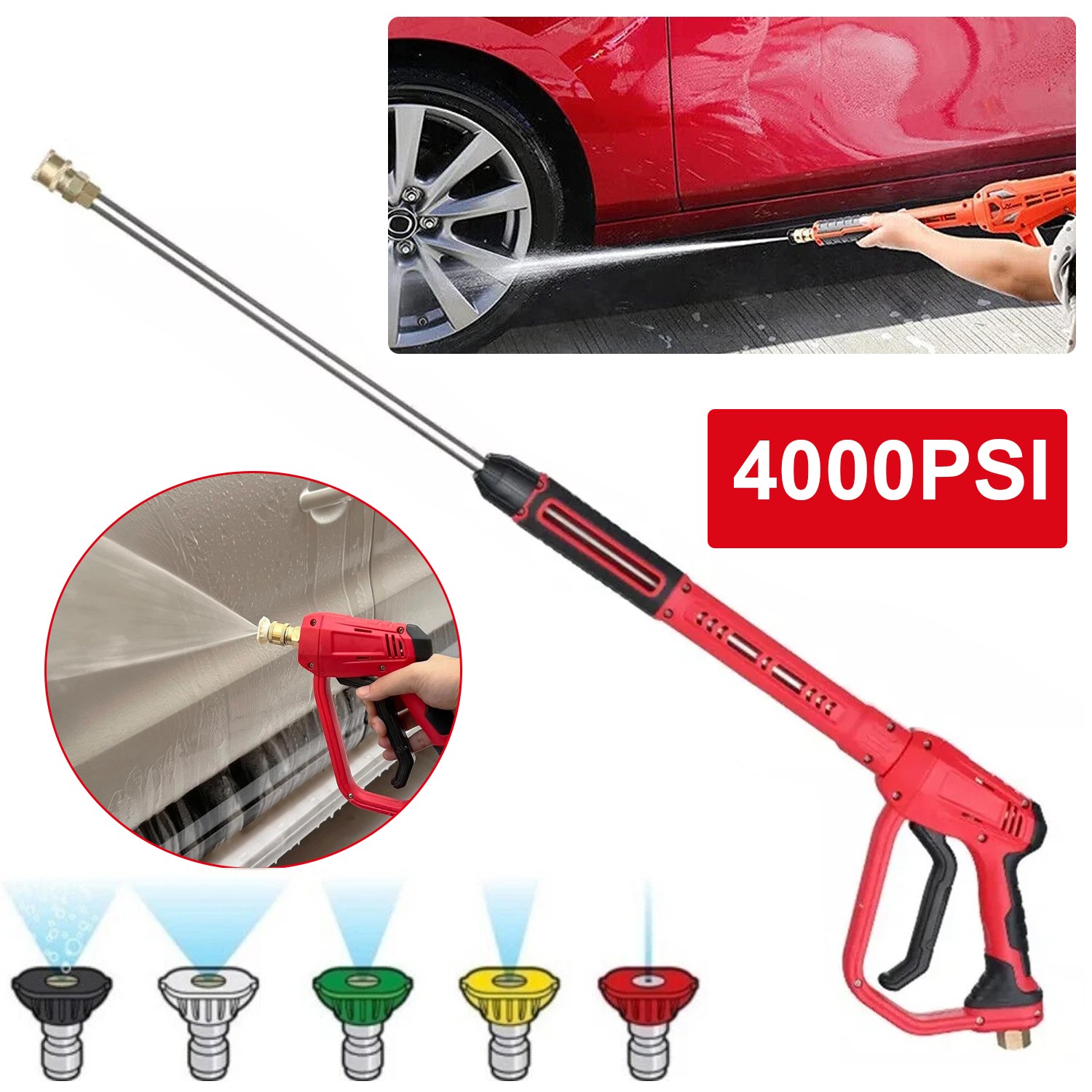 High Pressure 4000PSI Car Power Washer Gun Spray Wand Lance Nozzle and Hose Kit