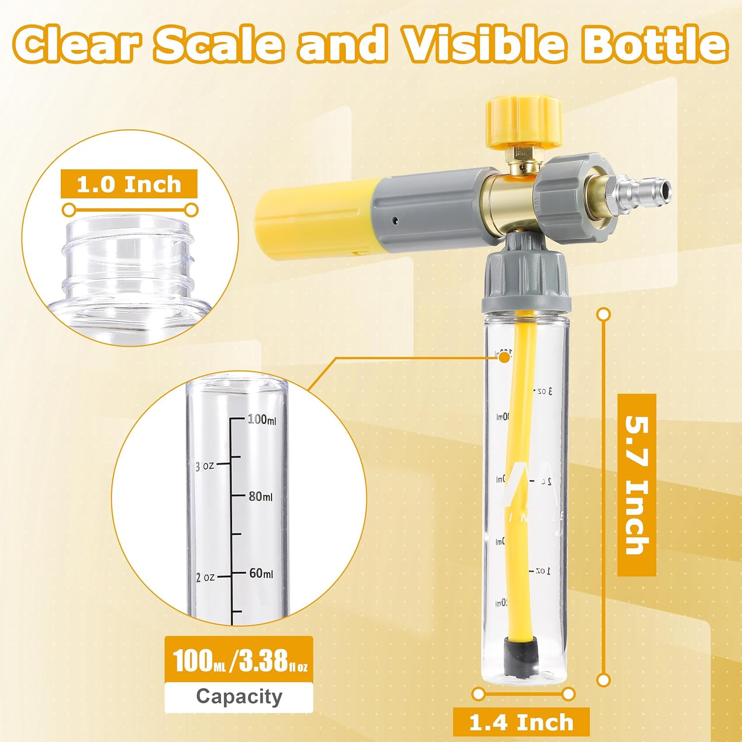 M MINGLE Mini Foam Cannon, Pressure Washer Foam Cannon with 5 Nozzle Tips, 1/4″