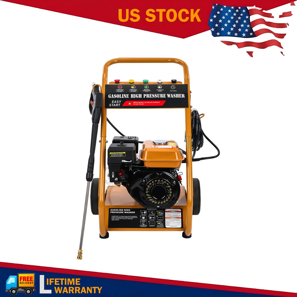 Gas Pressure Washer 3950 PSI 6.5HP 0.6L Oil Capacity 4-Stroke With 5 Nozzles