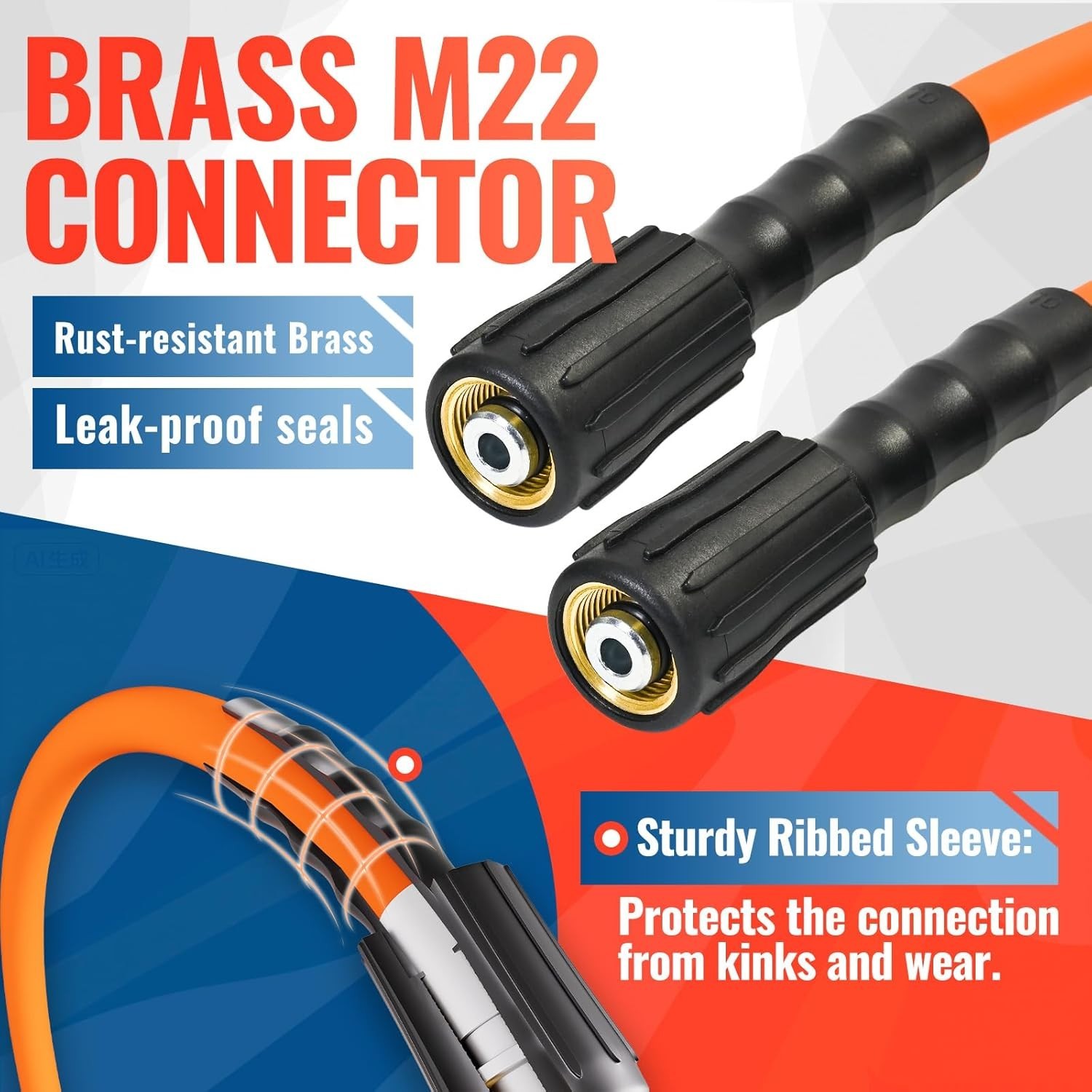 25 FT Kink Resistant Pressure Washer Hose – High-Visibility Orange for Easy Use