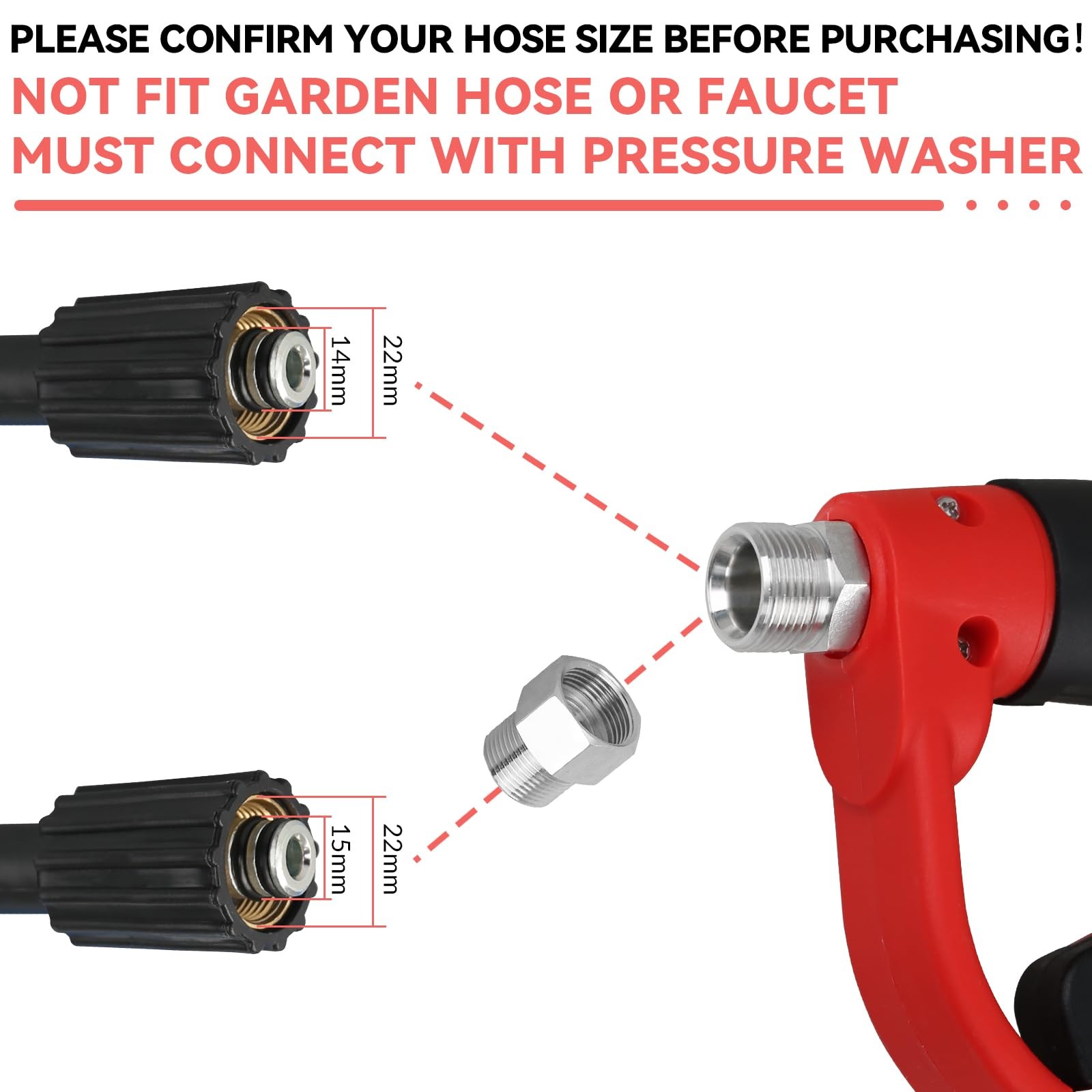 Short Pressure Washer Gun 5000 PSI 1/4 3/8 Inch M2214mm M2215mm Fitting