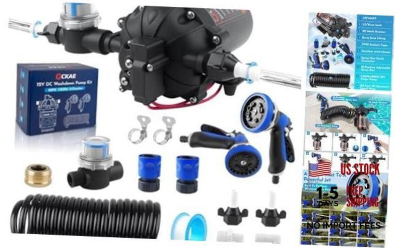 12V DC Washdown Pump Kit with 80 PSI 7.5 GPM – 5-Chamber Self Priming Diaphragm