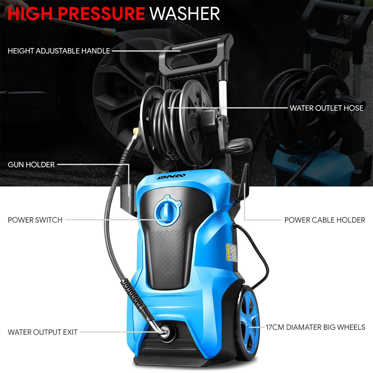 2176PSI 2.4 GPM Portable Electric Pressure Washer High-Power Car Cleaner Machine