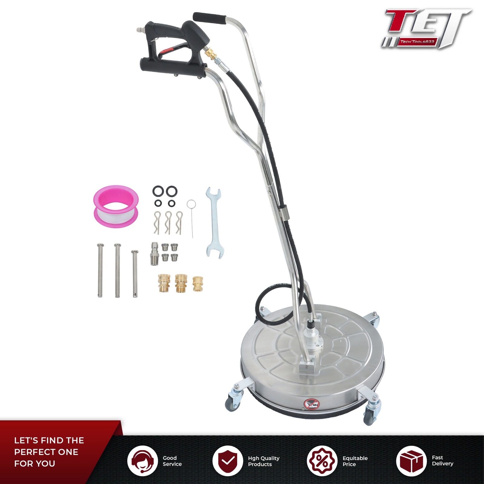 For Roomark 24″Pressure Washer Surface Cleaner w/ Handles & Wheels Quick Connect