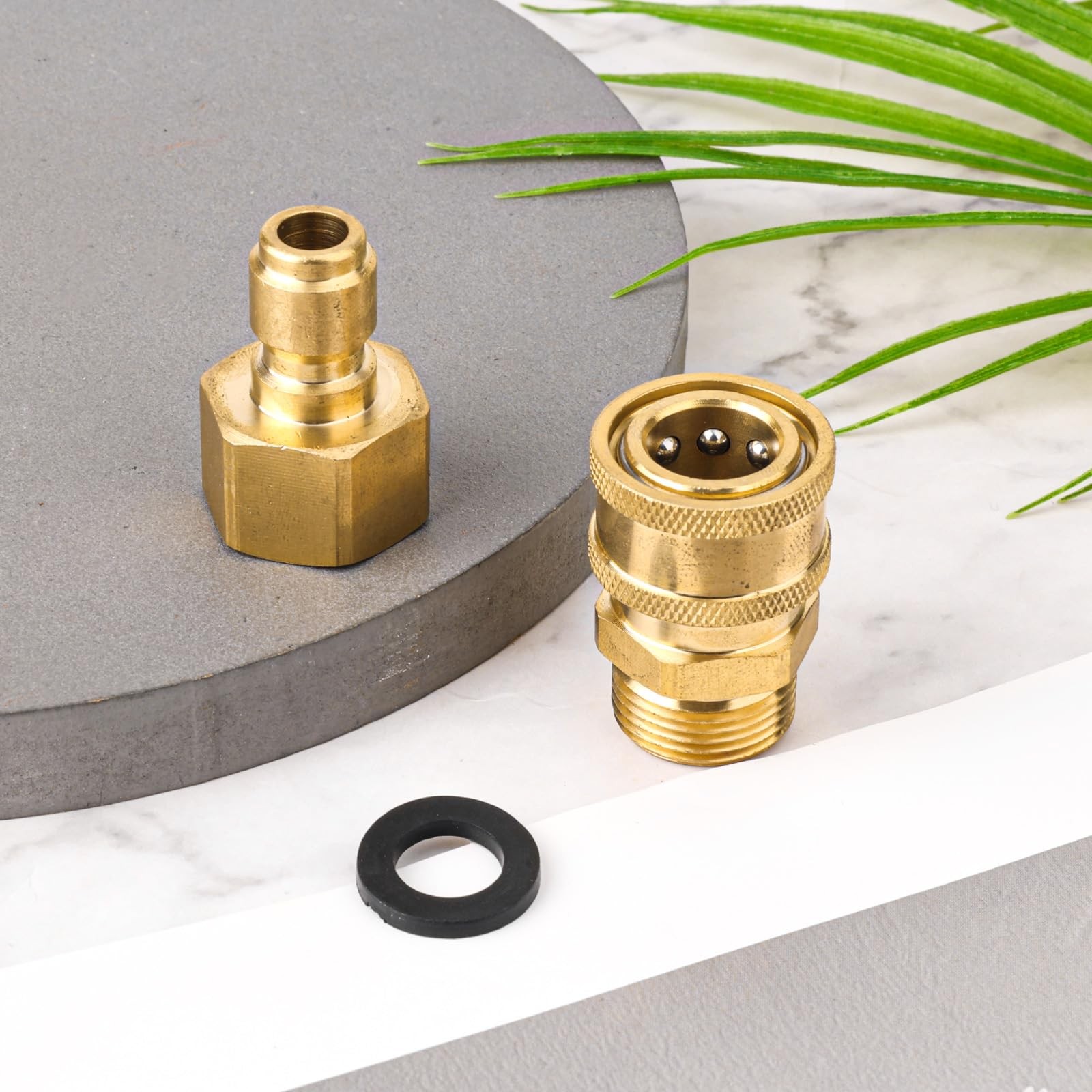 Pressure Washer Adapter Set M22 14mm To 1/4 Inch Coupler Brass 5000 PSI 2 PCS