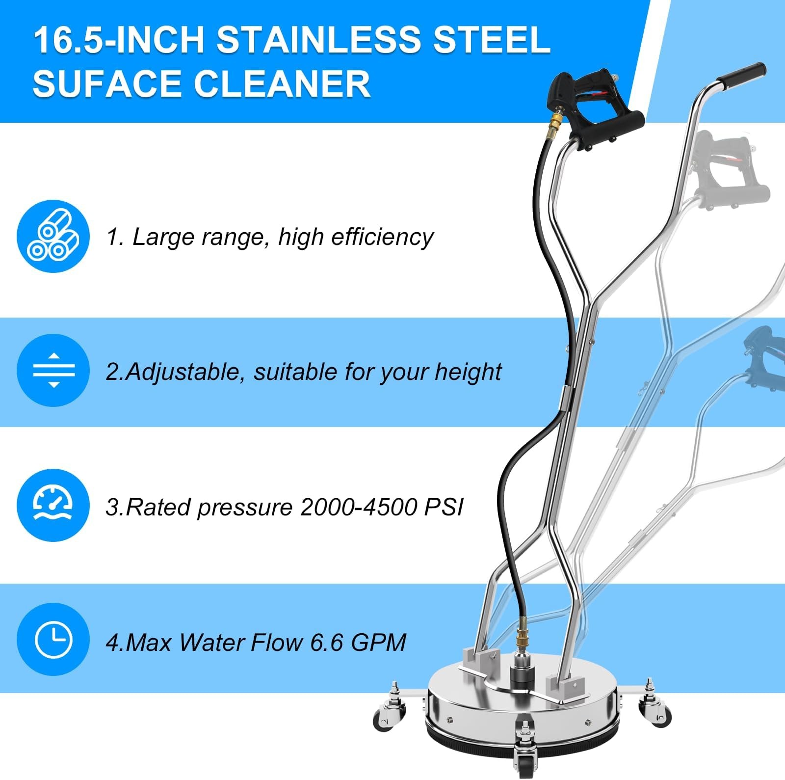 16″ Pressure Washer Surface Cleaner with 304 Industrial-Grade Stainless Steel…