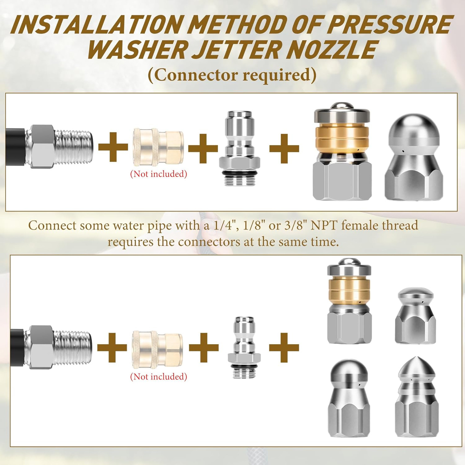 10pcs Sewer Jetter Nozzle Kit Stainless Steel Jetter Heads Kit for Pressure