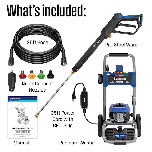 Westinghouse WPX3200e Includes 4 Nozzles + Turbo Nozzle Max 3200-PSI 1.76-GPM Co