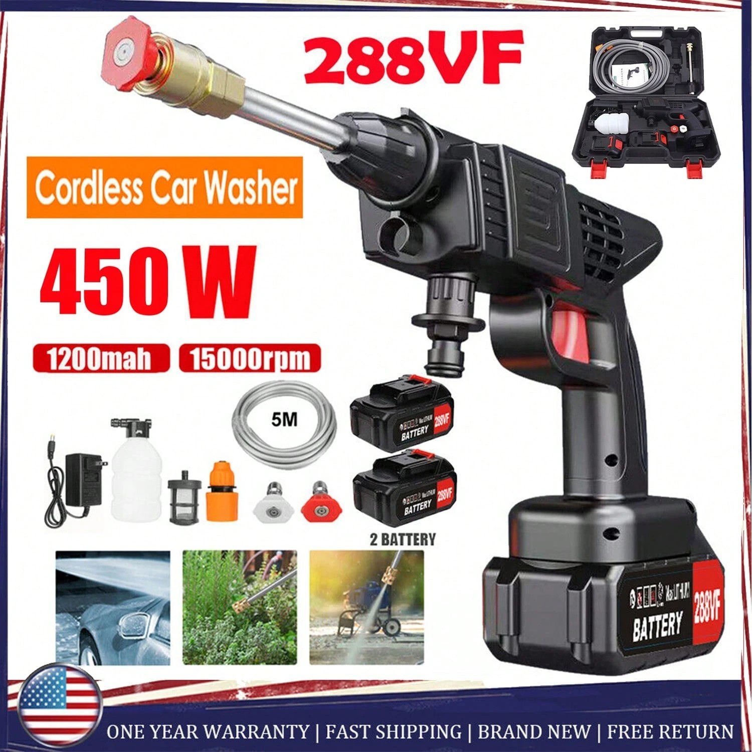 Cordless Portable Power Washer High Pressure Water Gun Battery Operated
