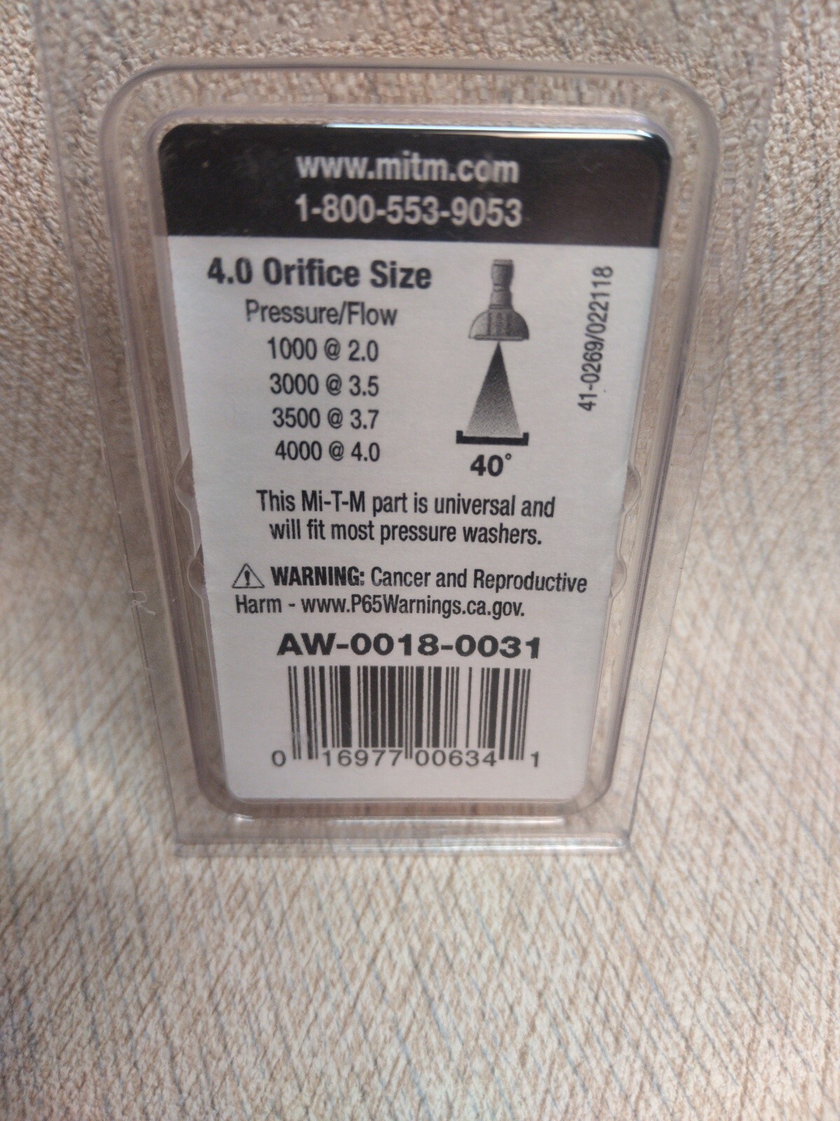 Mi-T M Corporation AW-0018-0031 4.0 High Pressure Orfice Nozzle